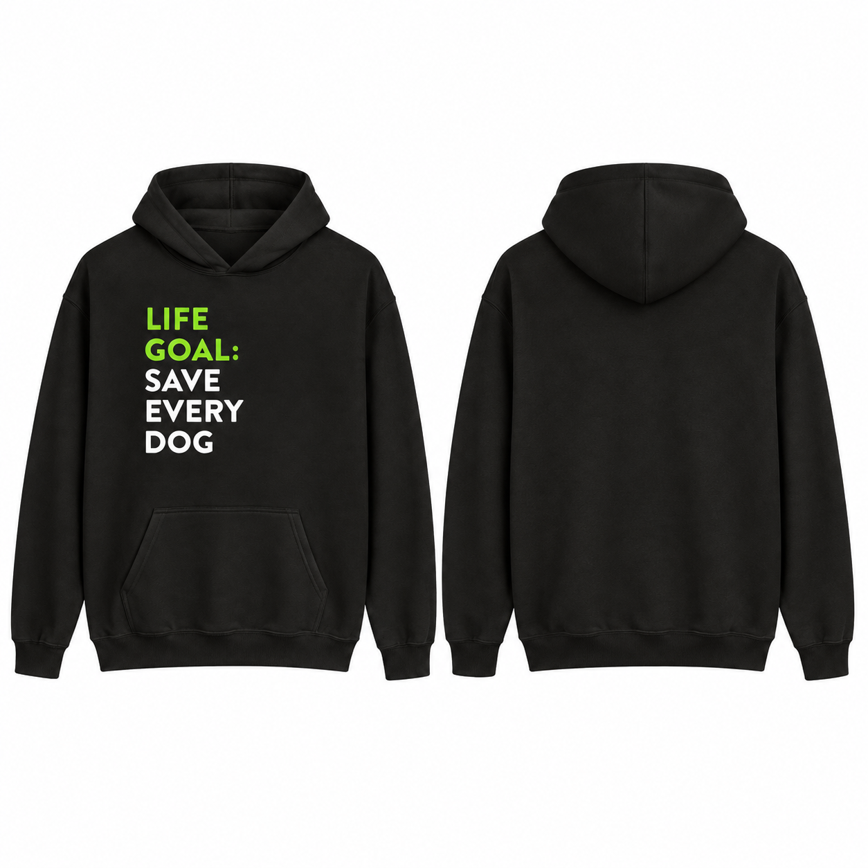 Black and Lime Graphic Pullover Hoodie with Chest Text Print