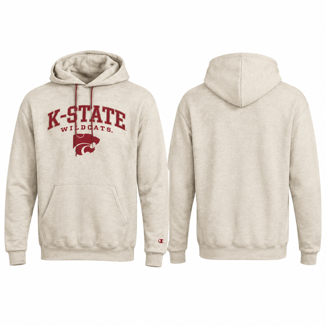 Cream and Maroon Graphic Pullover Hoodie with Chest and Sleeve Prints