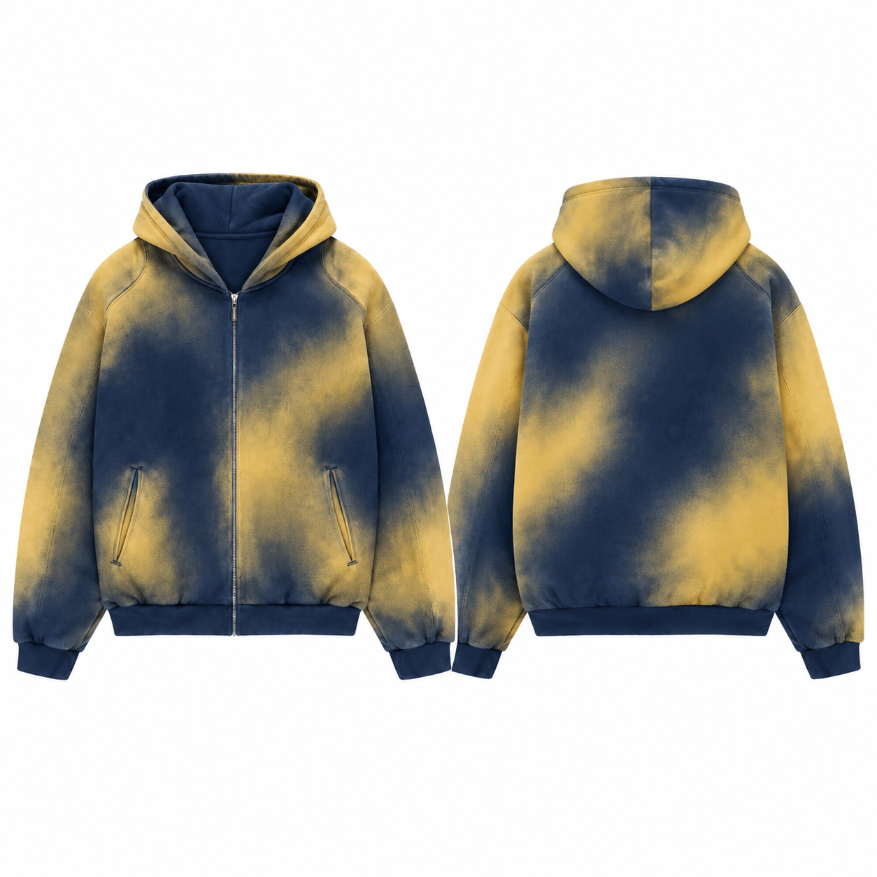 Gold and Navy Oversized Full-Zip Hoodie