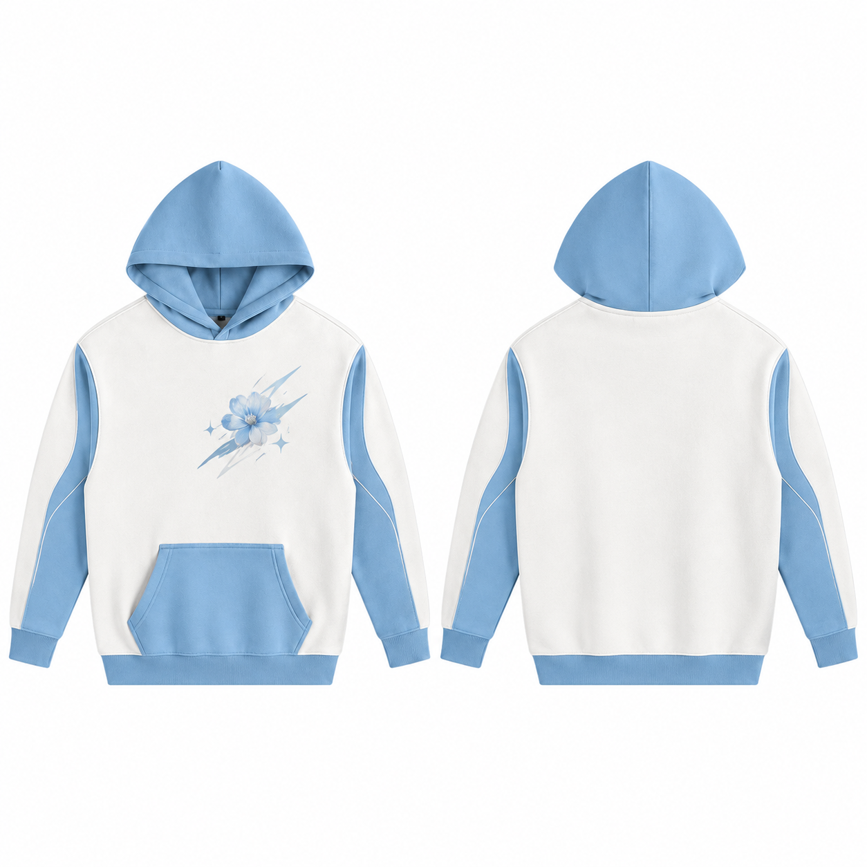 White and Sky Blue Full-Zip Hooded Sweatshirt