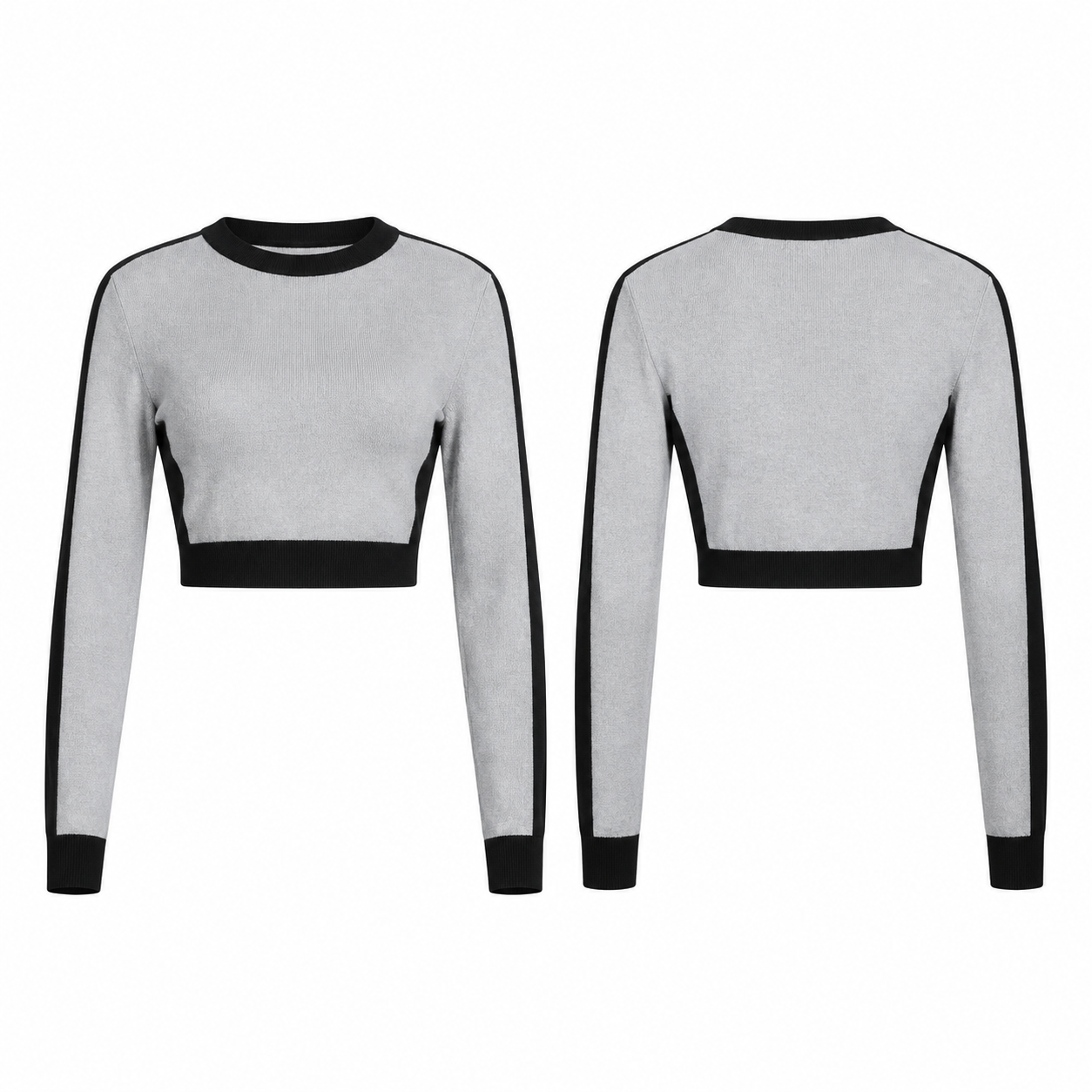 Silver and Black Cropped Crew Neck Sweater