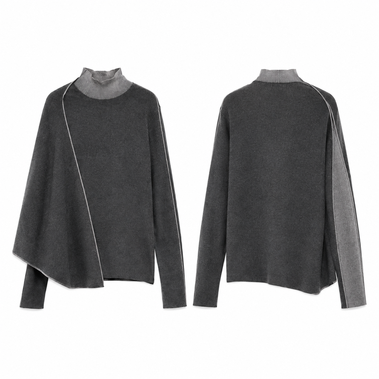 Silver and Black Asymmetrical Poncho Knit Top