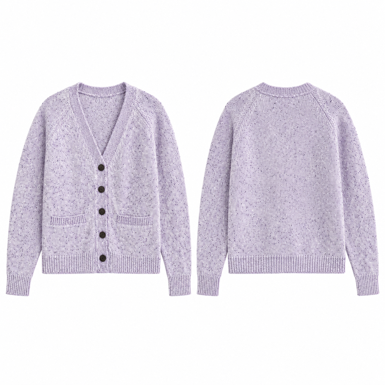 Purple & White Donegal Knit V-Neck Cardigan with Pockets