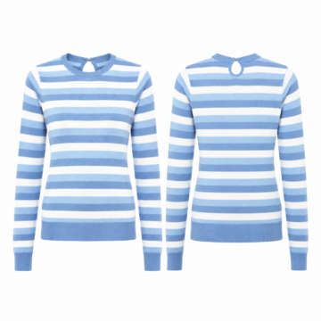 White and Sky Blue Striped Knit Sweater