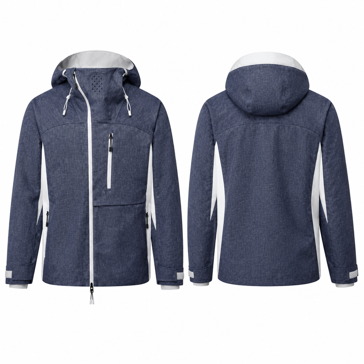 Navy and White Heathered Hooded Zip Jacket
