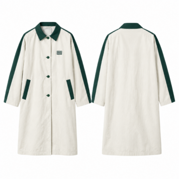 White and Emerald Oversized Knee-Length Coat