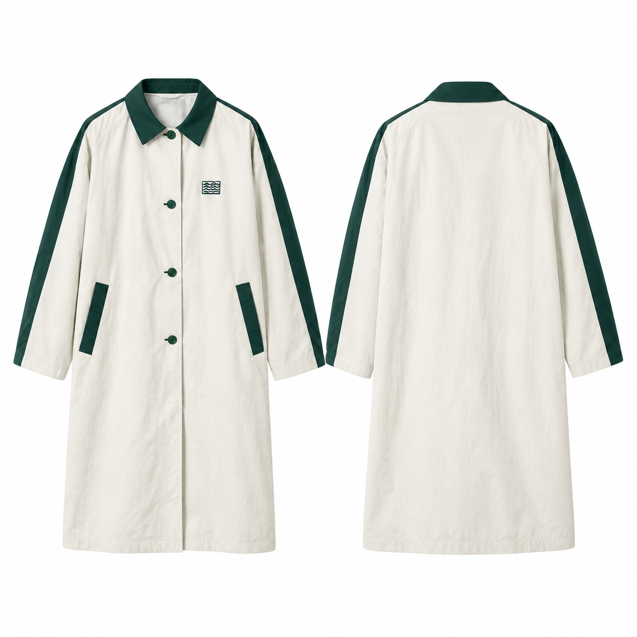White and Emerald Oversized Knee-Length Coat