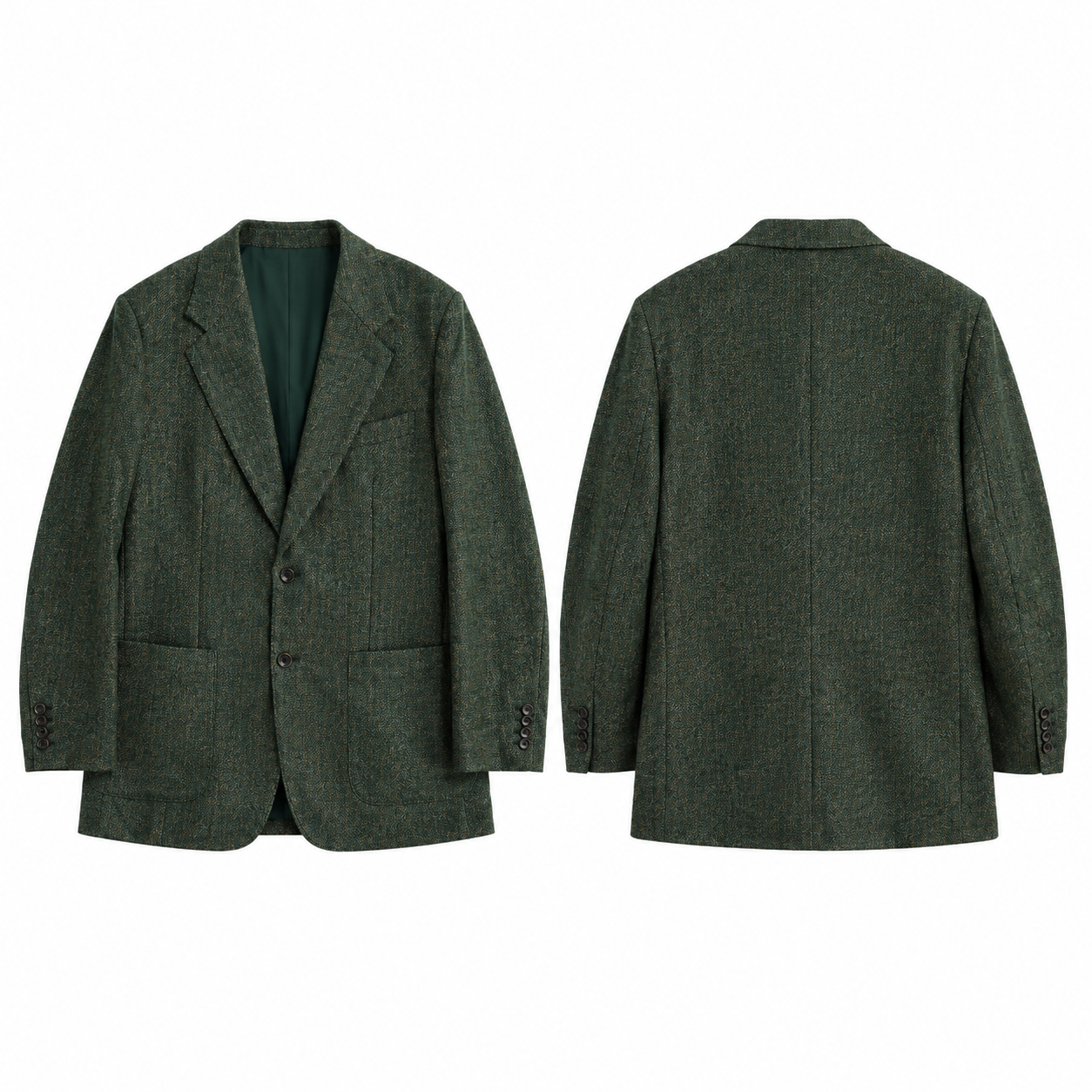 Forest Green and Gold Heathered Single-Breasted Blazer