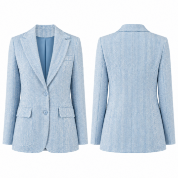 White and Sky Blue Herringbone Single-Breasted Blazer