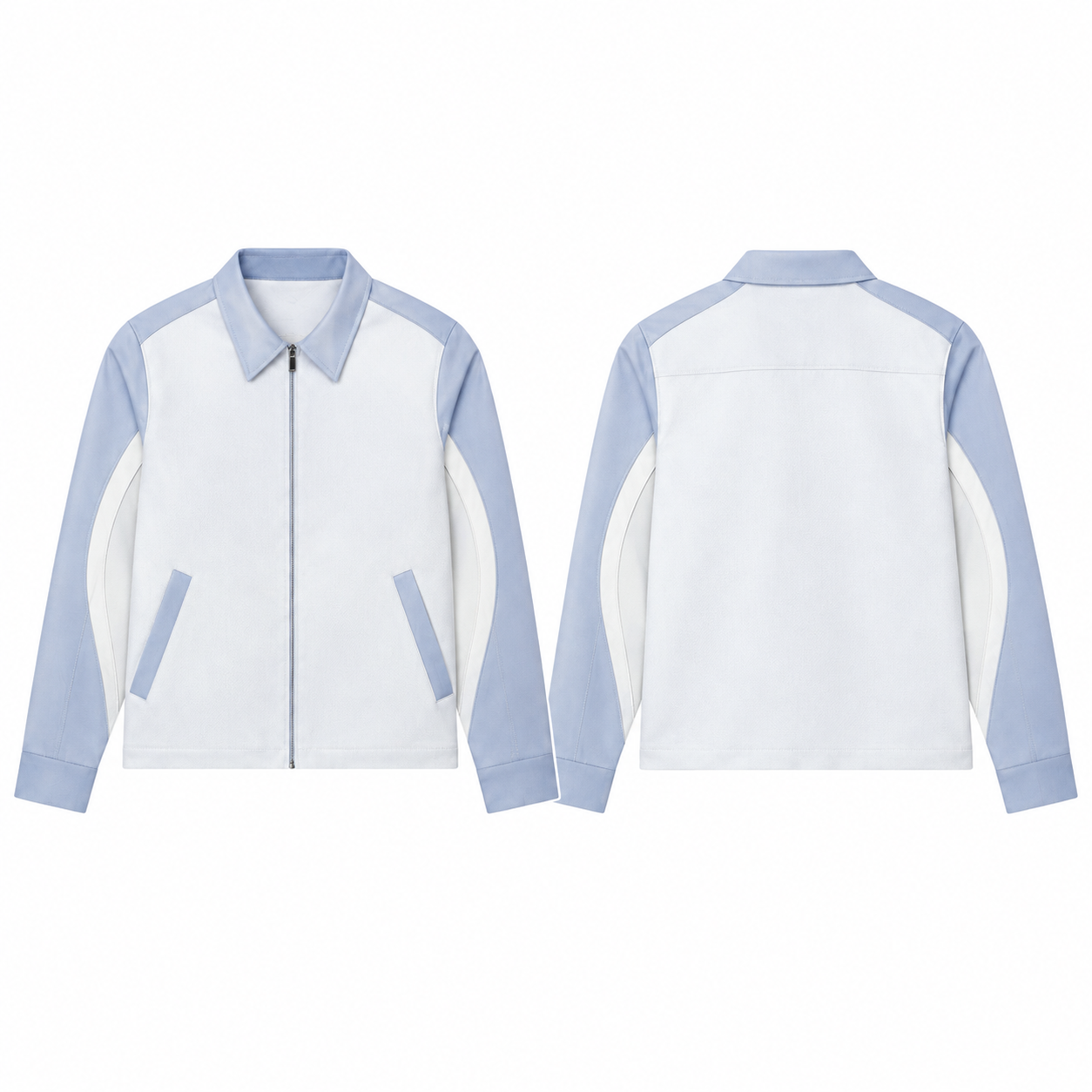 Blue and White Relaxed Single-Breasted Blazer