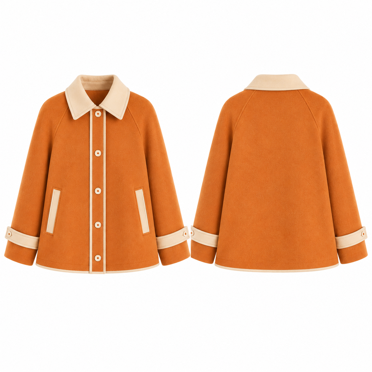 Orange and White A-Line Button-Front Jacket