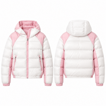 White and Pink Hooded Puffer Jacket
