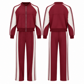 Red and White Two-Piece Tracksuit Set with Bomber Jacket and Straight-Leg Pants