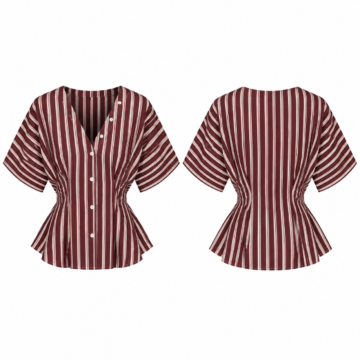 Maroon and Cream Striped V-Neck Peplum Top