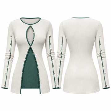 White and Emerald Color Block Short Sleeve Top