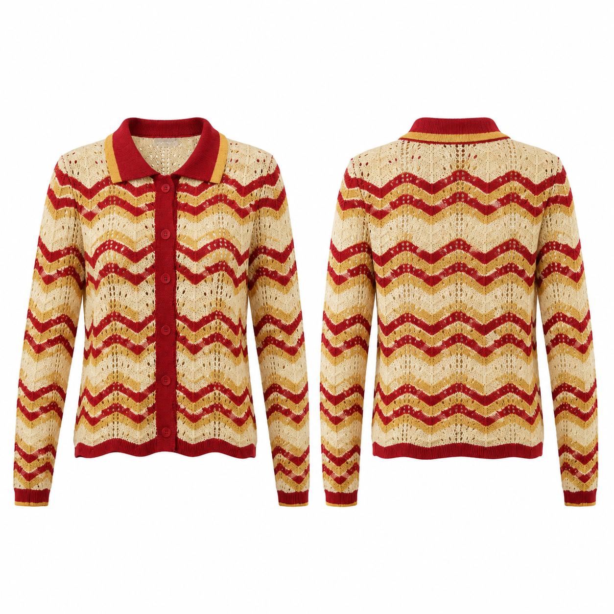 Red and Gold Chevron Knit Cardigan