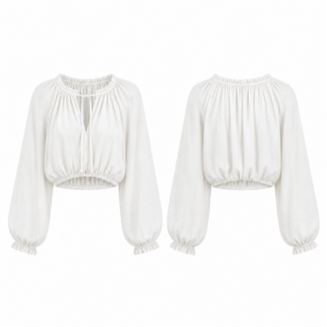White and Black Balloon Sleeve Keyhole Crop Top