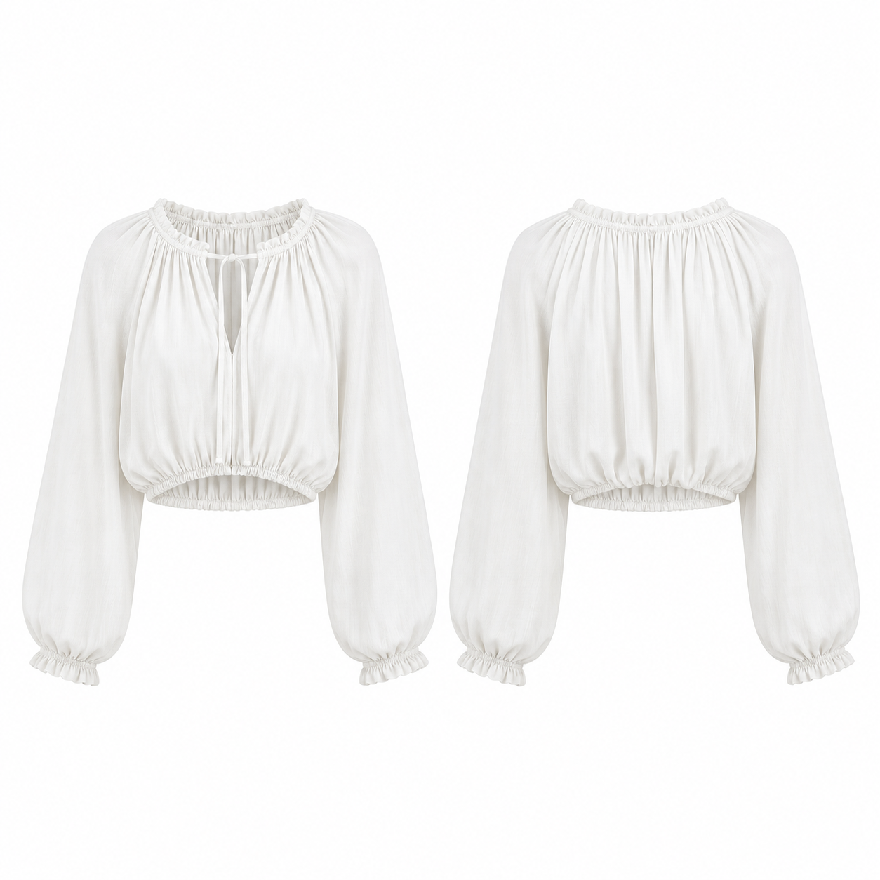 White and Black Balloon Sleeve Keyhole Crop Top