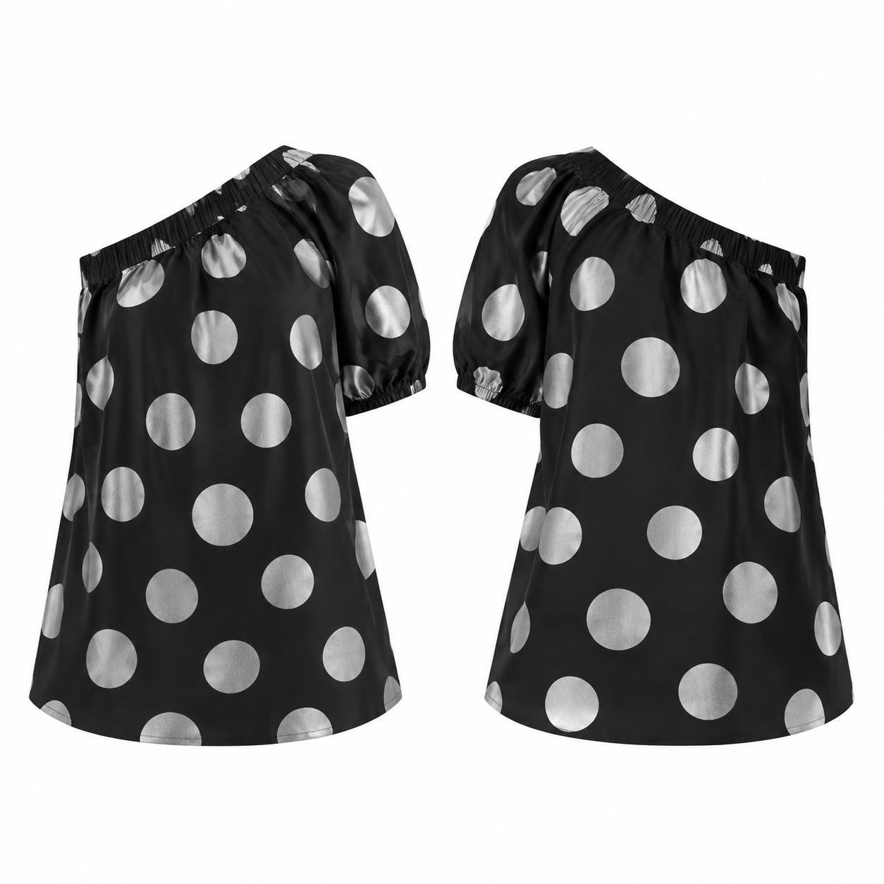 Black and Silver Color Block Short Sleeve Top