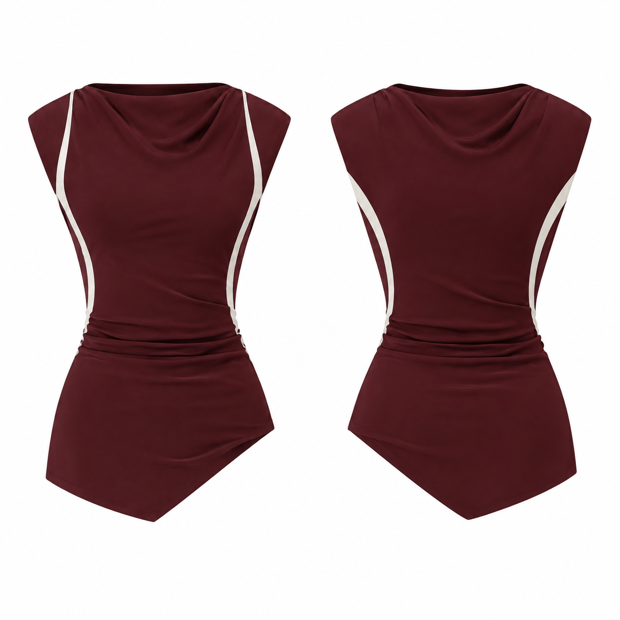 Burgundy and White Colorblock Top