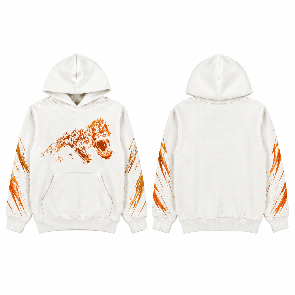 White and Orange Color-Block Pullover Hoodie