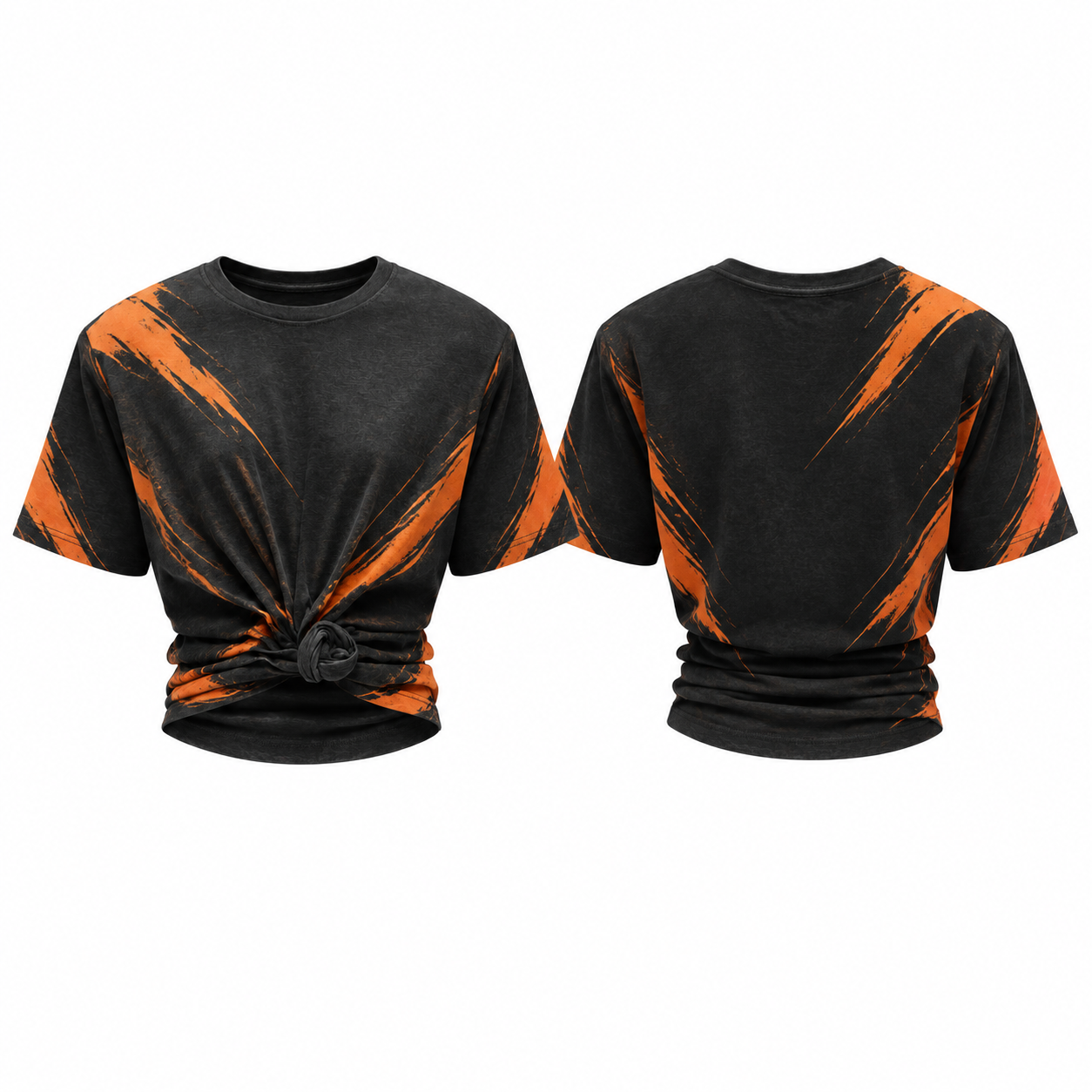Black and Orange Color Block Short Sleeve Top